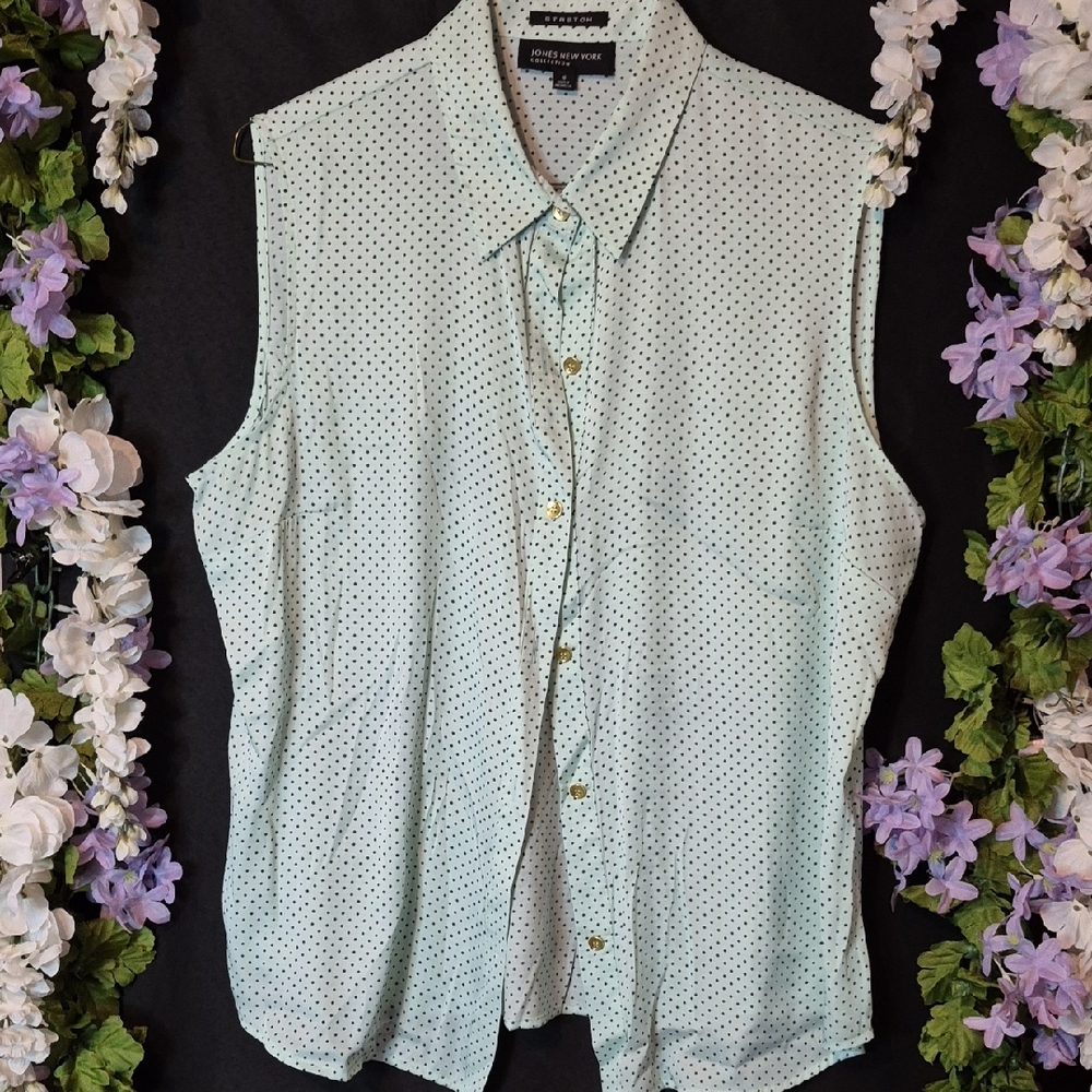 Jones New York Light Blue Polka Dot Button Down Shirt